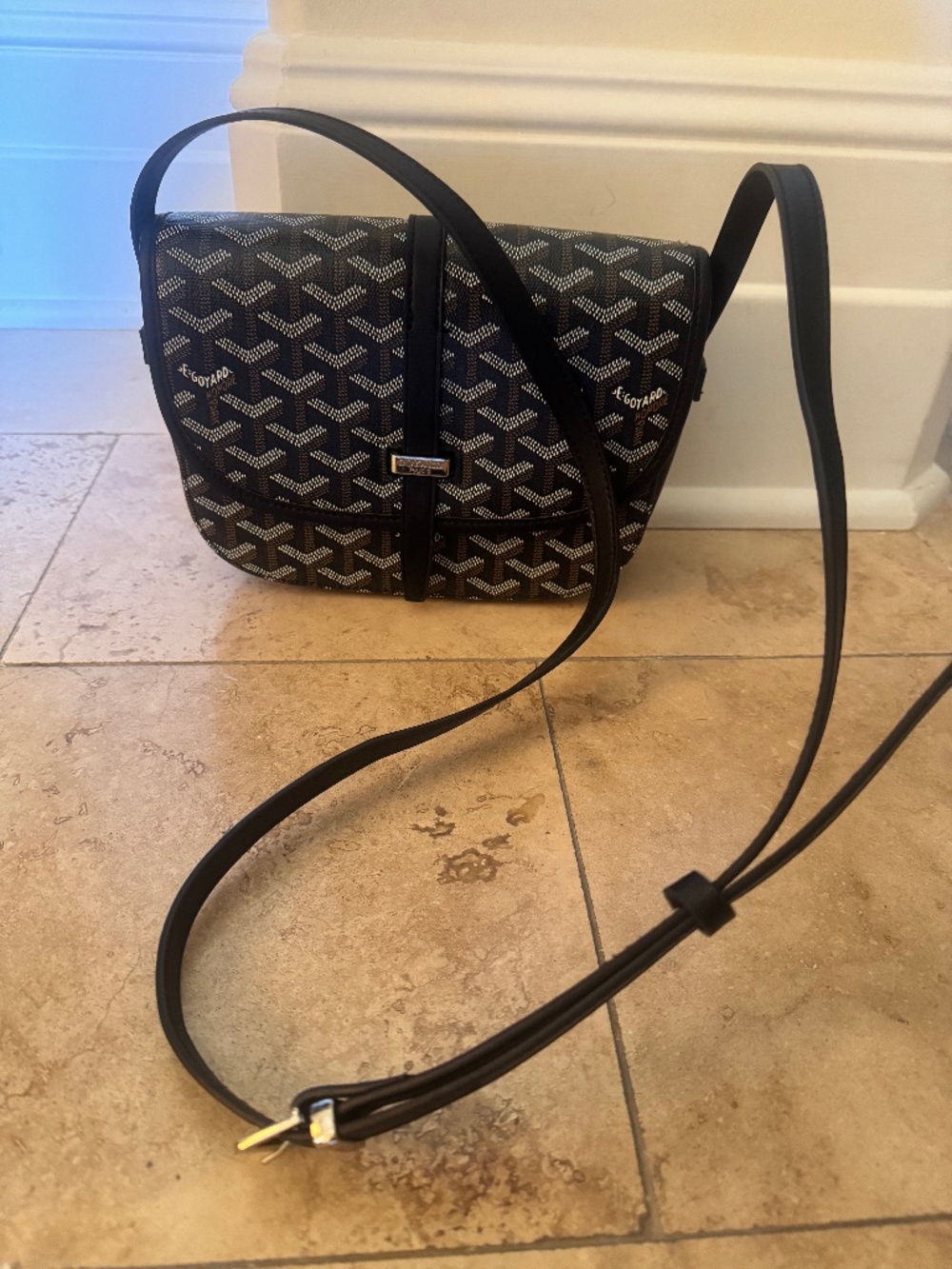 Black printed handbag